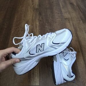New Balance White & Navy Running Sneakers